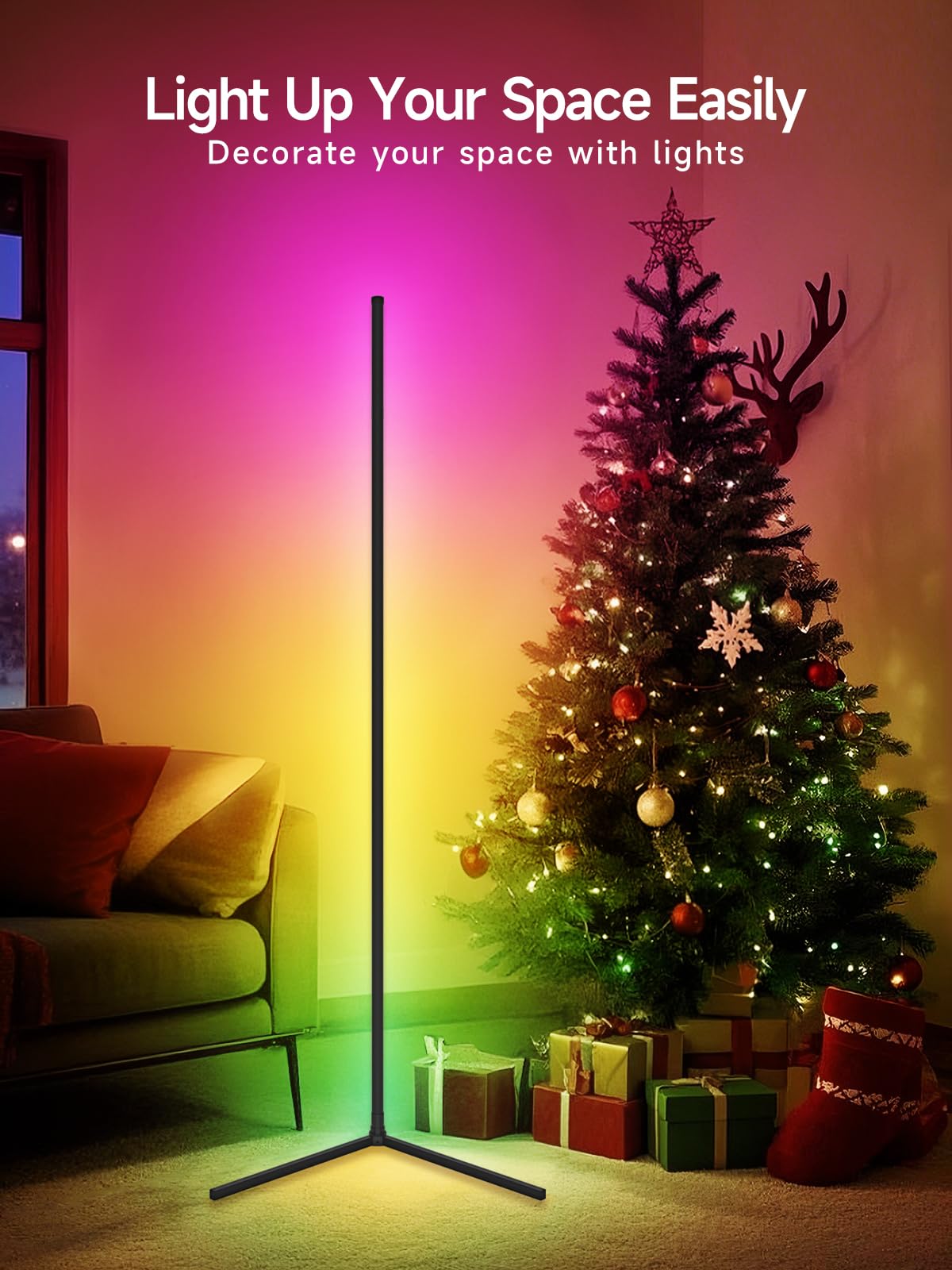 Smart RGB Corner Floor Lamp – 16M Colors, Music Sync, App & Remote, Color-Changing Ambient Lighting for Living Rooms, Bedrooms & Gaming Setup