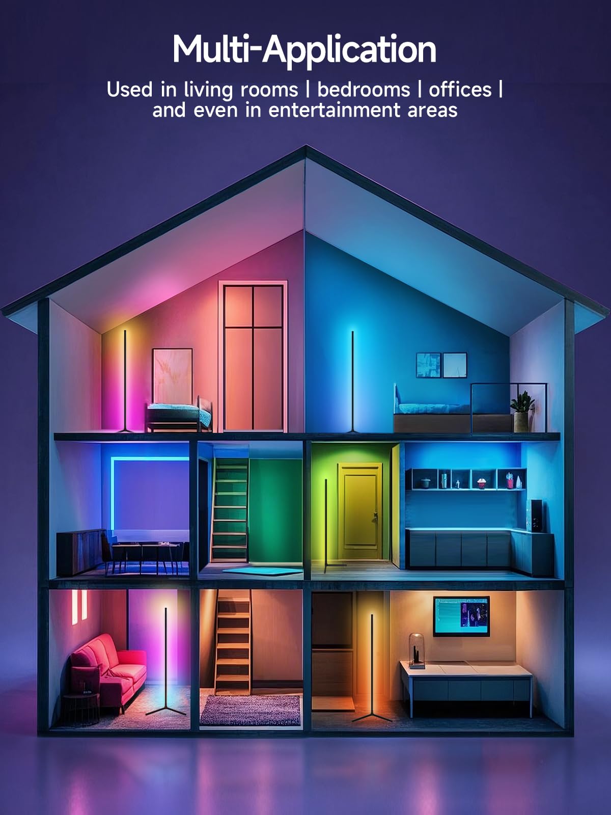 Smart RGB Corner Floor Lamp – 16M Colors, Music Sync, App & Remote, Color-Changing Ambient Lighting for Living Rooms, Bedrooms & Gaming Setup