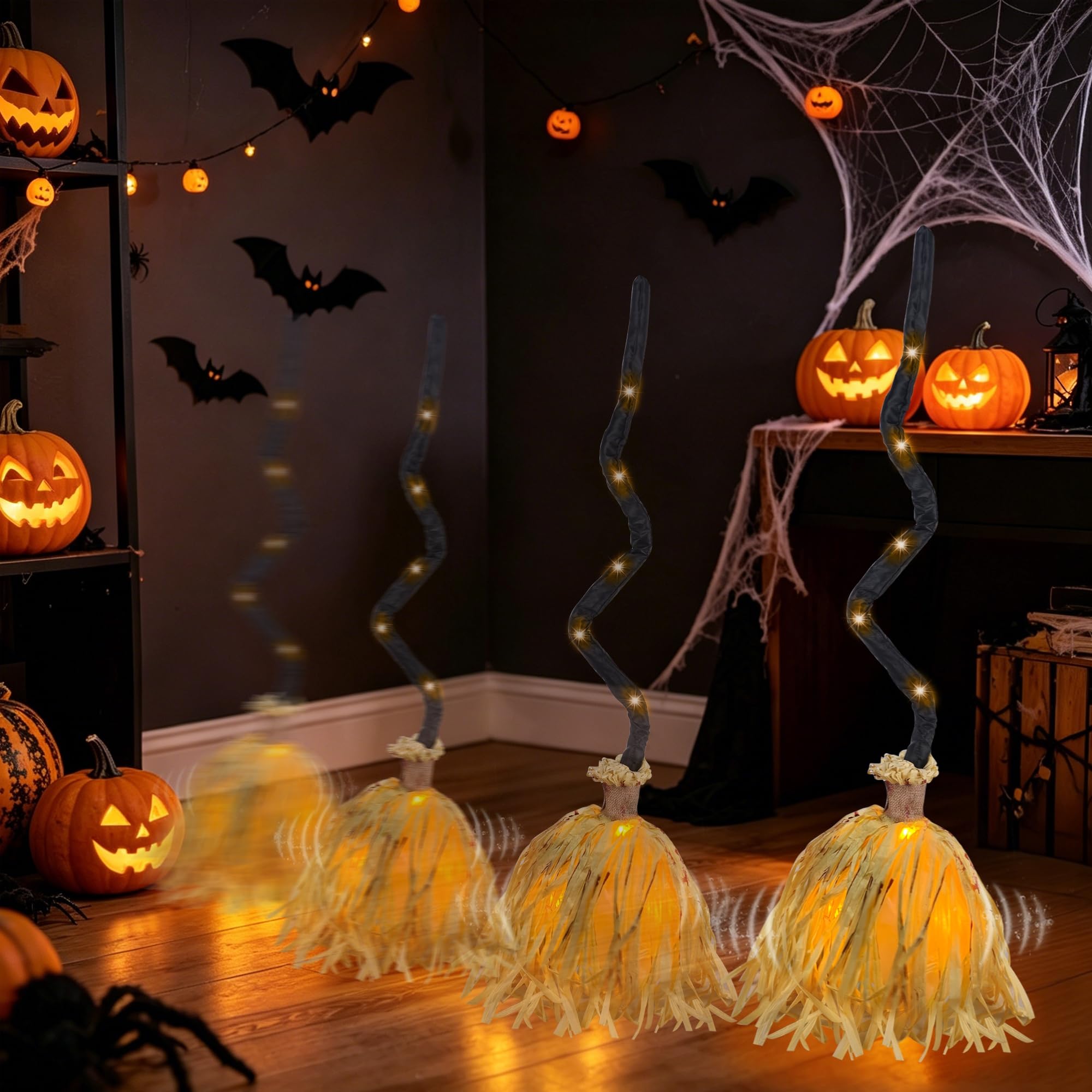 35" Animated Halloween Witch Broom – Moving Light-Up Broomstick with Spooky Sounds