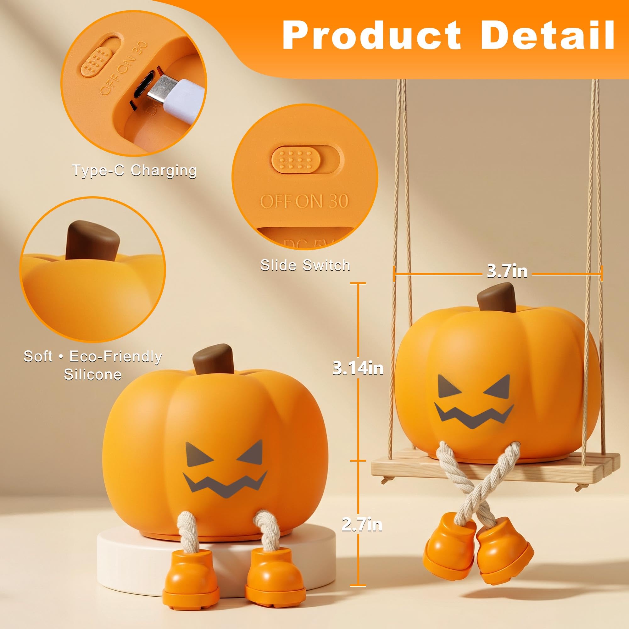 Cute Ghost Night Light &ndash; Rechargeable Dimmable Halloween Silicone Lamp with Tap Control for Bedroom & Nursery Decor