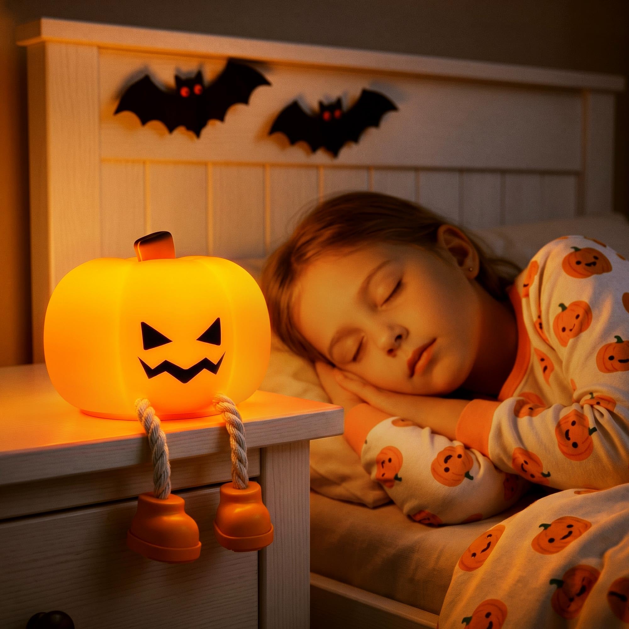 Cute Ghost Night Light &ndash; Rechargeable Dimmable Halloween Silicone Lamp with Tap Control for Bedroom & Nursery Decor