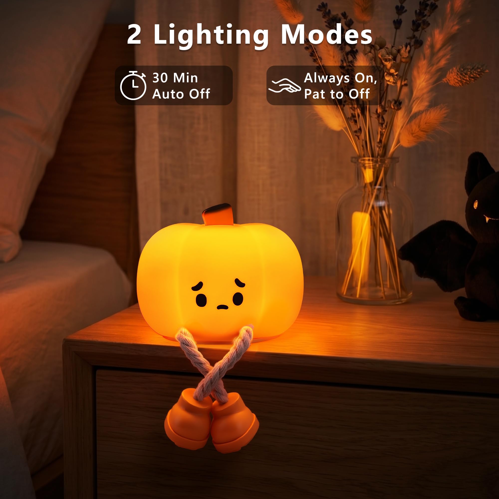 Cute Ghost Night Light &ndash; Rechargeable Dimmable Halloween Silicone Lamp with Tap Control for Bedroom & Nursery Decor