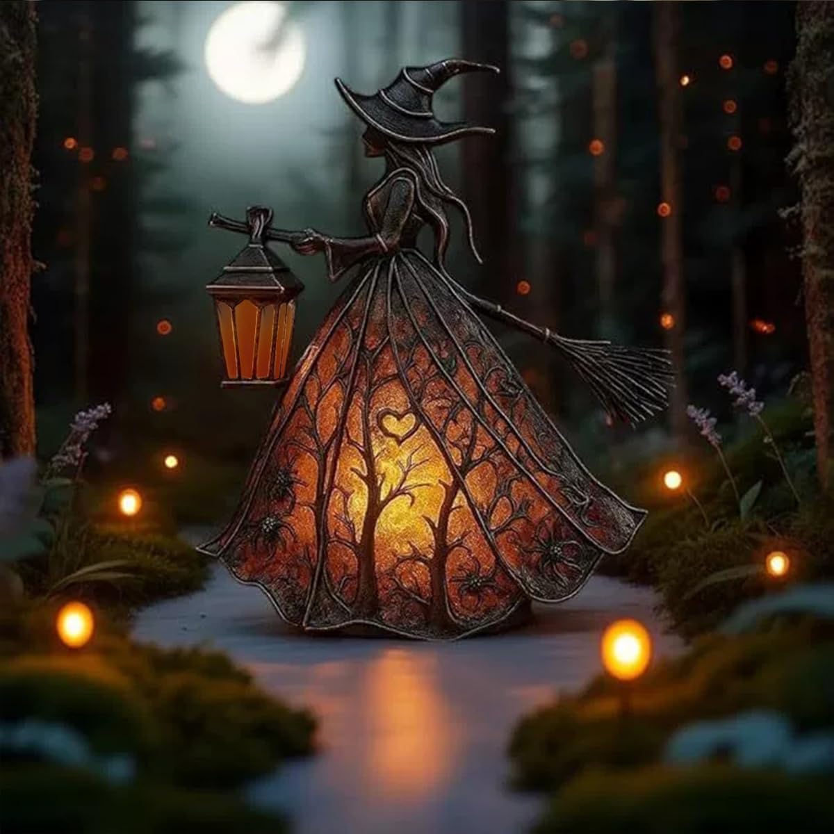 Halloween Witch Lantern Lamp – Gothic Spooky Night Light with USB Plug for Indoor & Outdoor Halloween Decorations