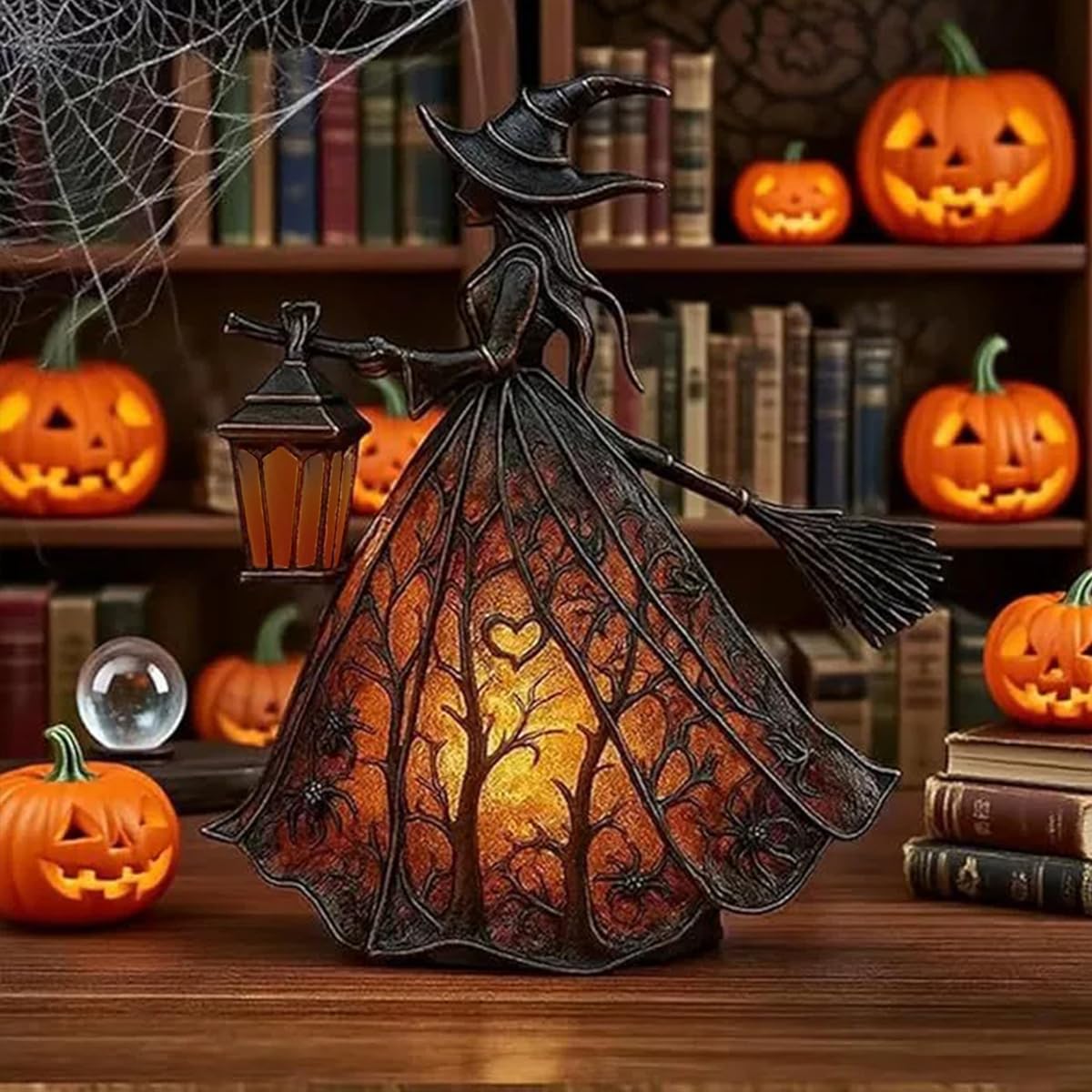 Halloween Witch Lantern Lamp &ndash; Gothic Spooky Night Light with USB Plug for Indoor & Outdoor Halloween Decorations