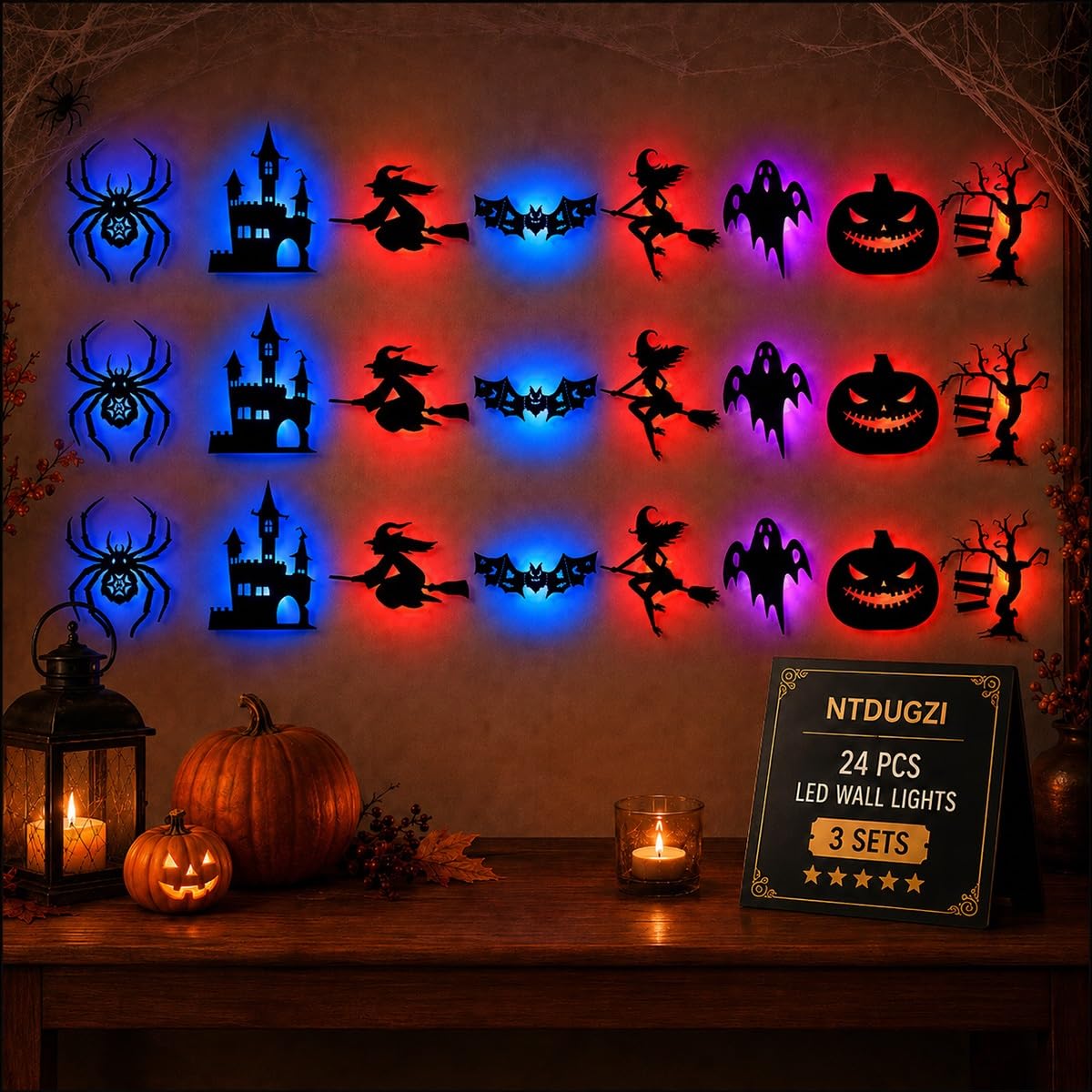 Halloween LED Silhouette Wall Light Set – Colorful Backlit Spooky Wall Decor