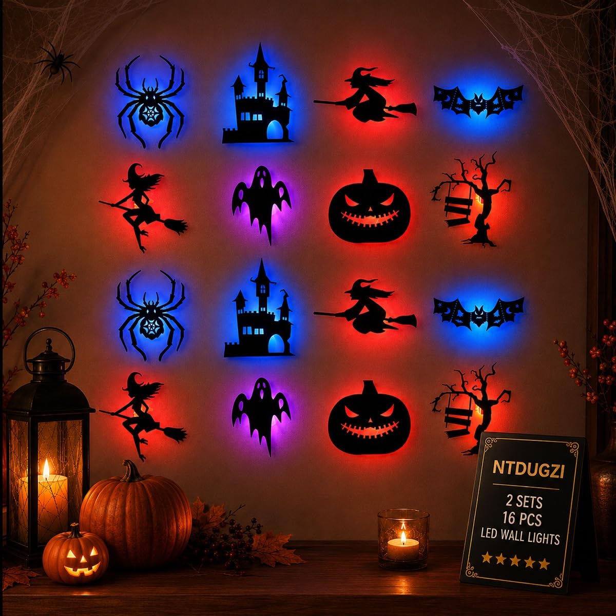 Halloween LED Silhouette Wall Light Set – Colorful Backlit Spooky Wall Decor
