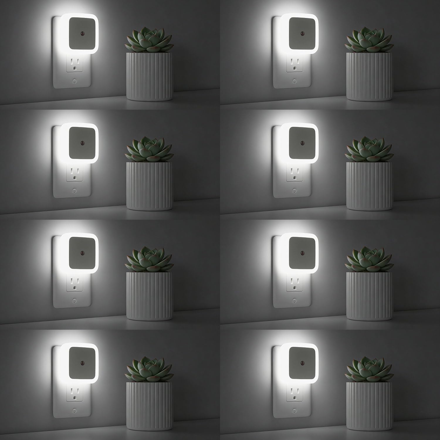Plug-In LED Night Lights – Dusk to Dawn Auto Sensor Night Lamps for Bedroom, Hallway, Bathroom & Nursery（8-Pack）