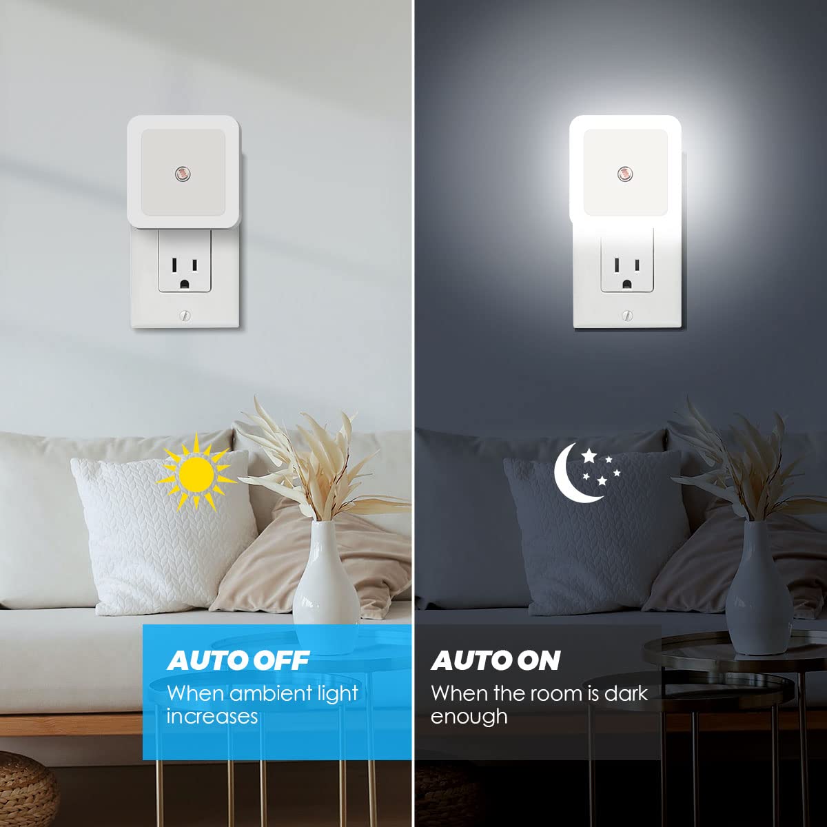 Plug-In LED Night Lights – Dusk to Dawn Auto Sensor Night Lamps for Bedroom, Hallway, Bathroom & Nursery（8-Pack）
