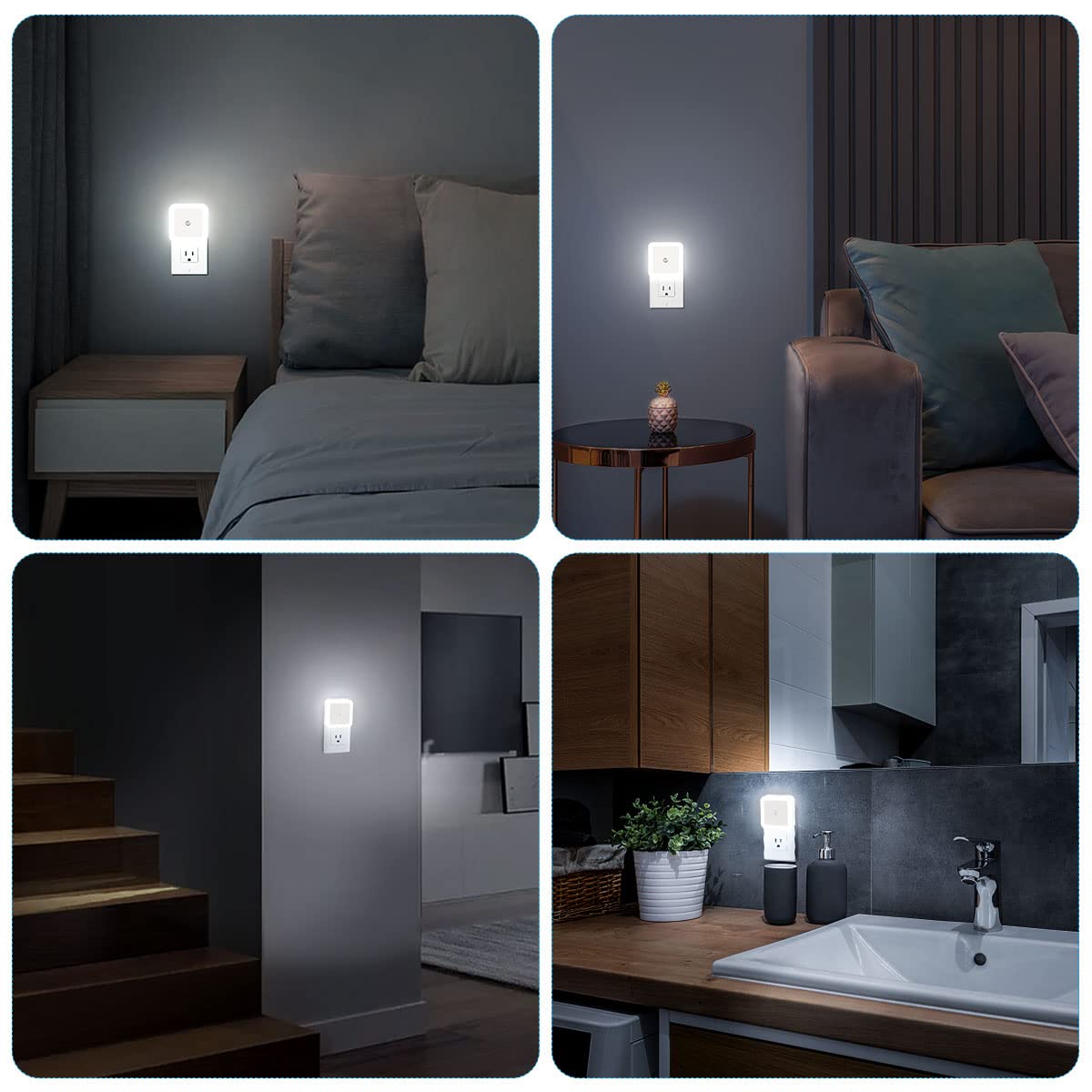 Plug-In LED Night Lights – Dusk to Dawn Auto Sensor Night Lamps for Bedroom, Hallway, Bathroom & Nursery（8-Pack）