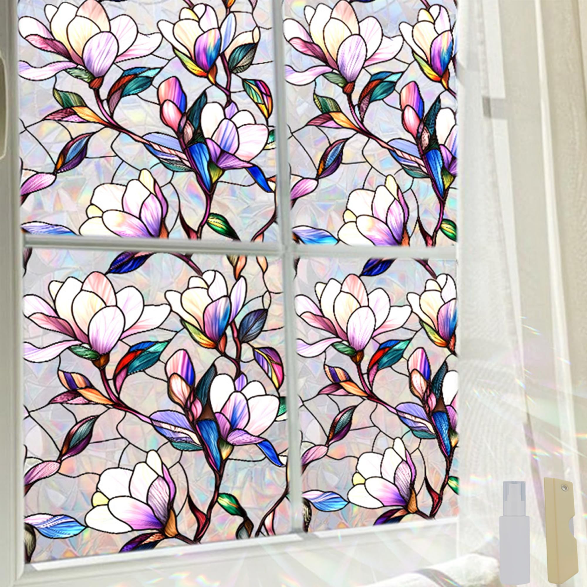 Stained Glass Window Film – Floral Privacy & Decorative Window Film