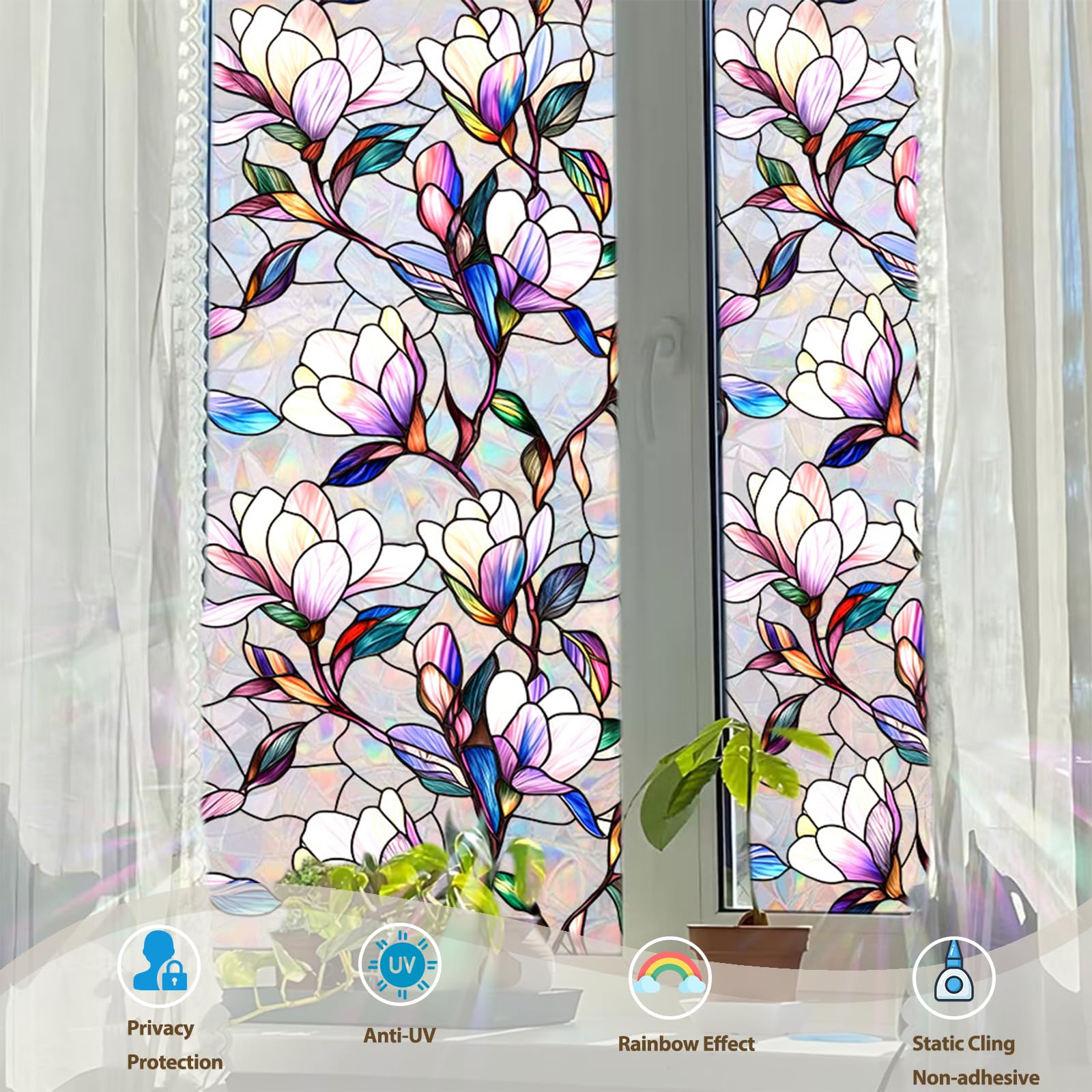 Stained Glass Window Film – Floral Privacy & Decorative Window Film
