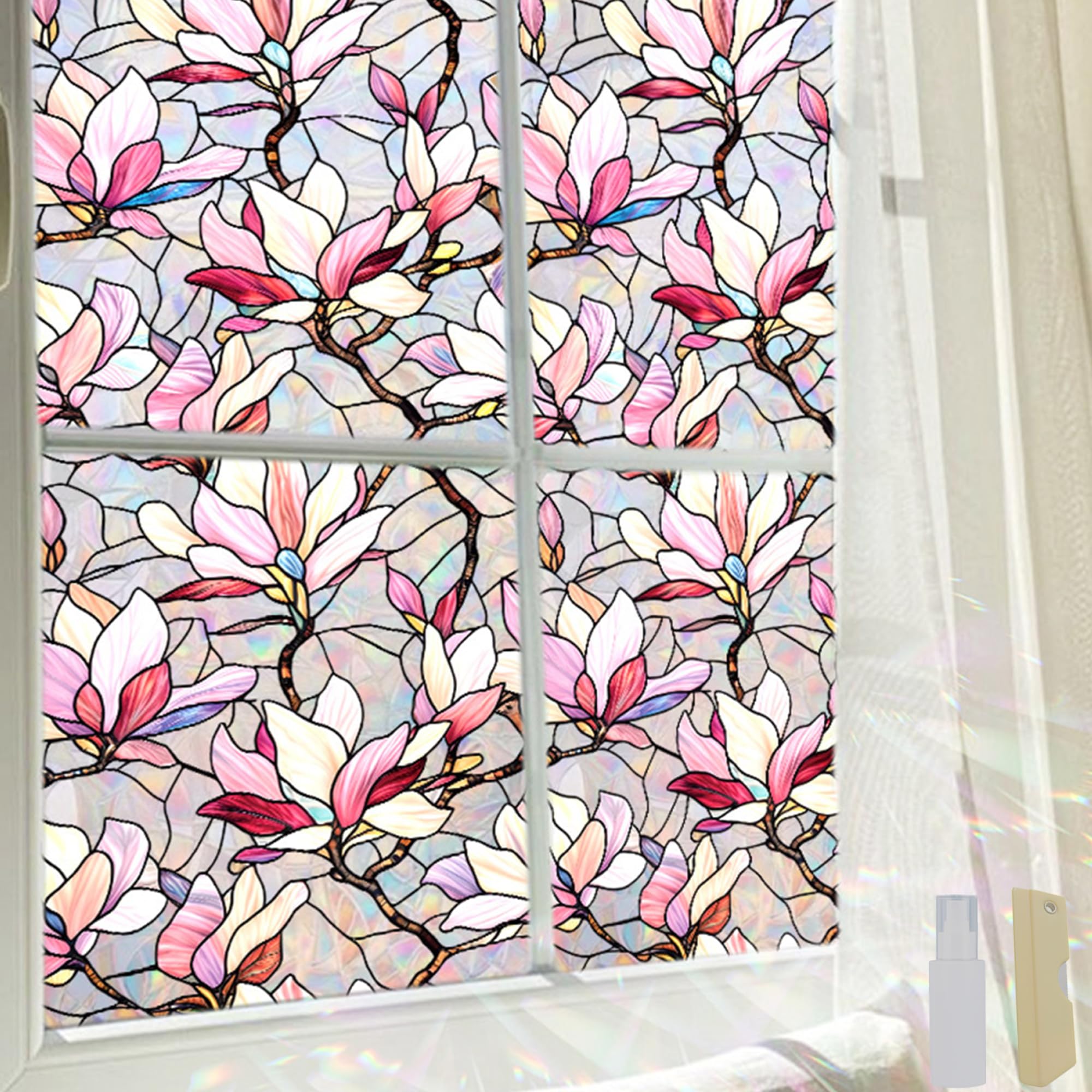 Stained Glass Window Film – Floral Privacy & Decorative Window Film