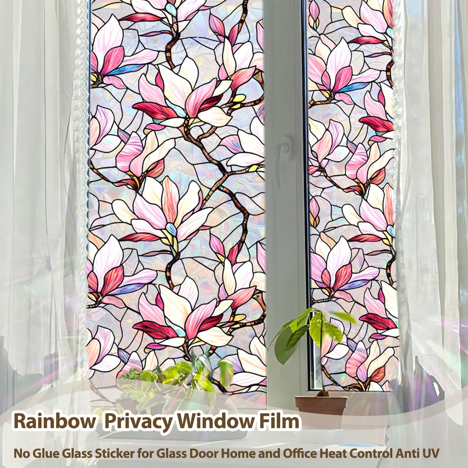 Stained Glass Window Film – Floral Privacy & Decorative Window Film