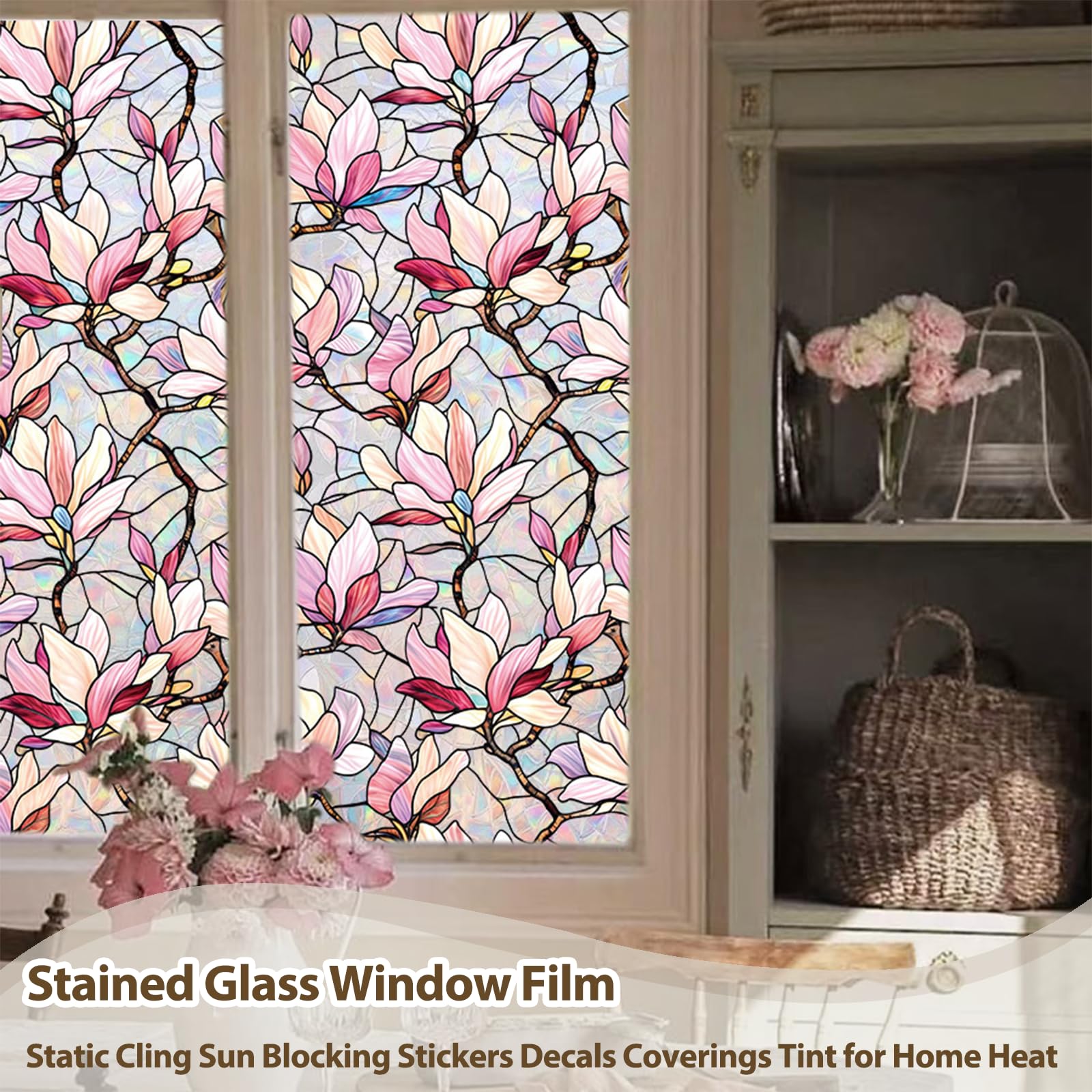 Stained Glass Window Film – Floral Privacy & Decorative Window Film