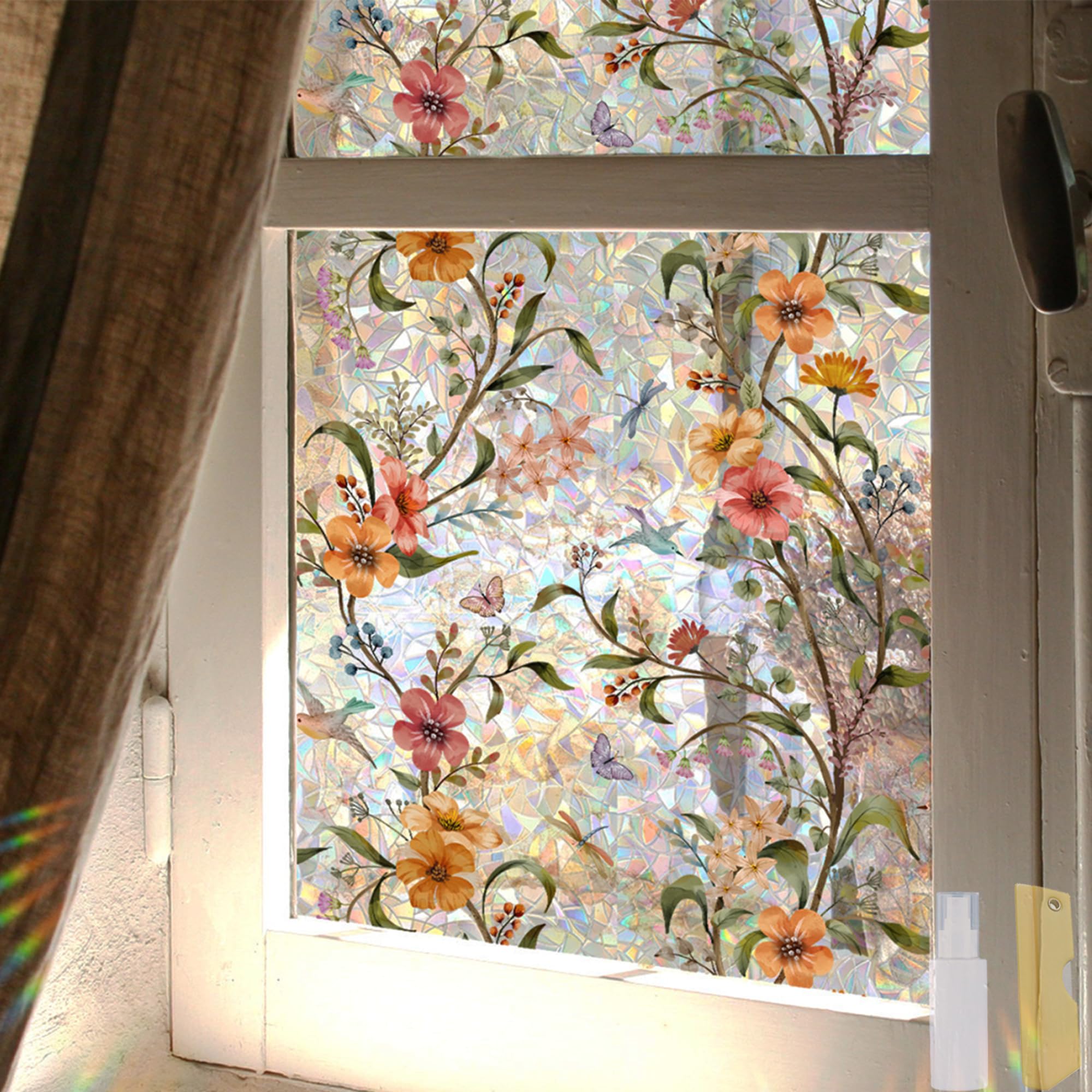 Stained Glass Window Film – Floral Privacy & Decorative Window Film