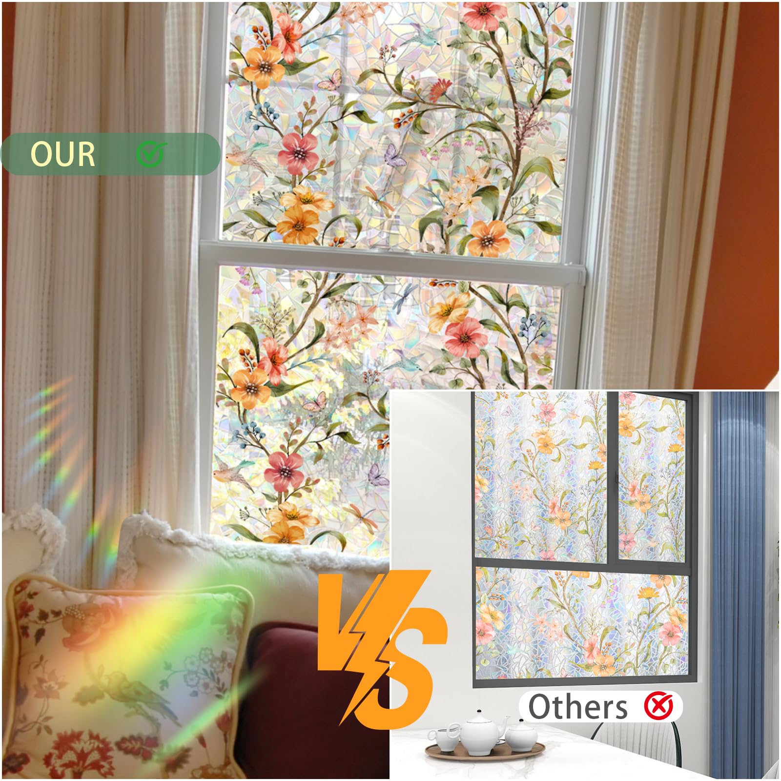 Stained Glass Window Film – Floral Privacy & Decorative Window Film
