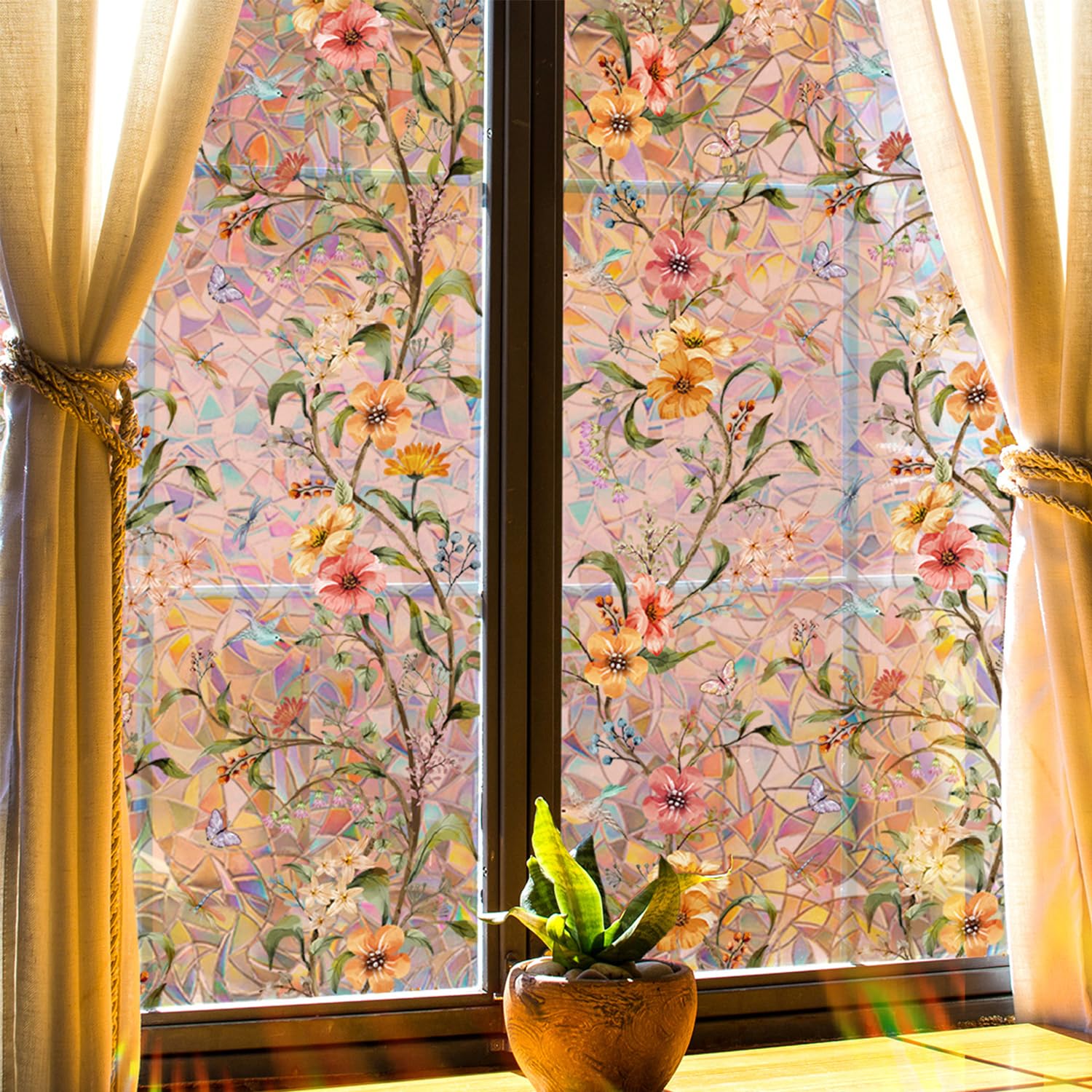 Stained Glass Window Film – Floral Privacy & Decorative Window Film