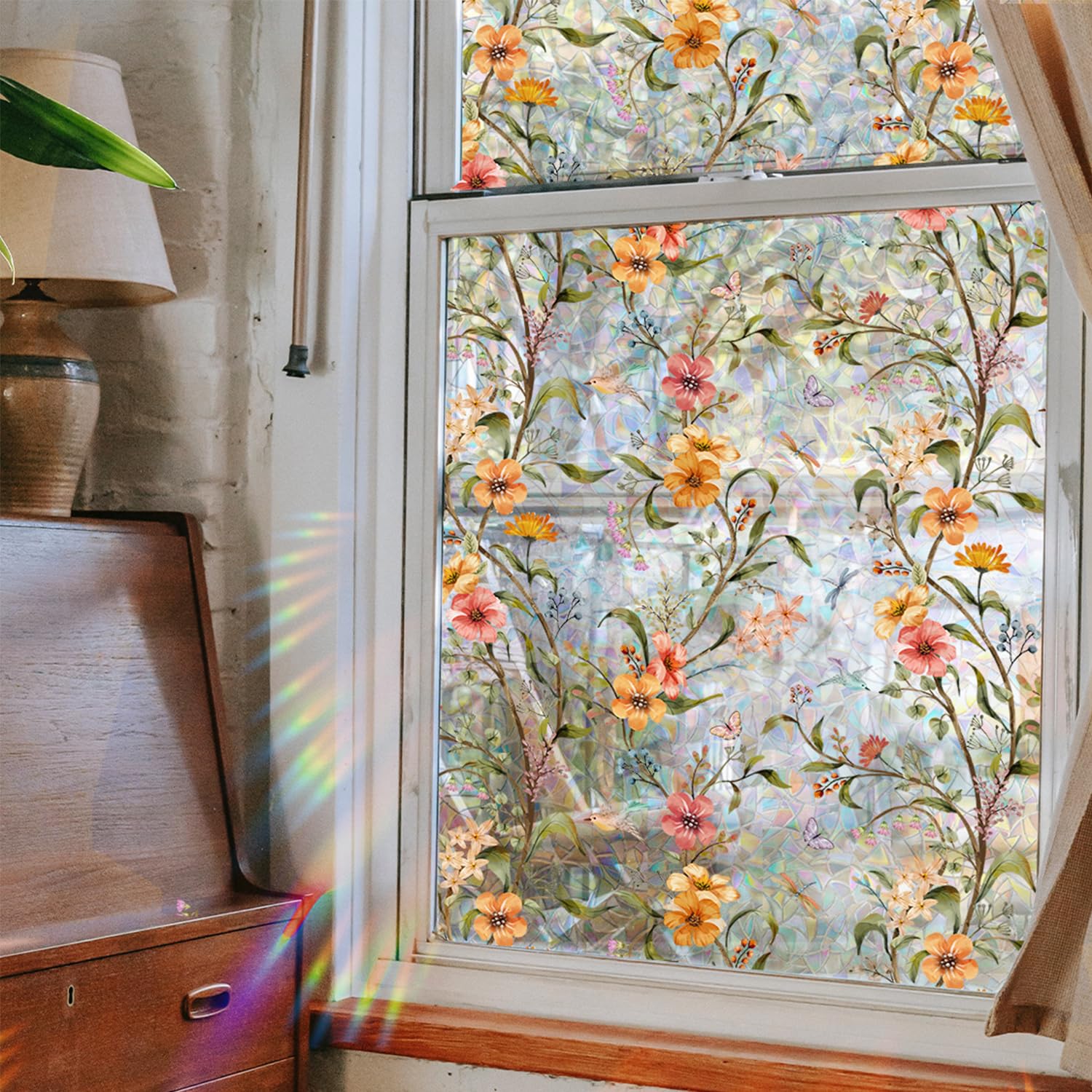 Stained Glass Window Film – Floral Privacy & Decorative Window Film