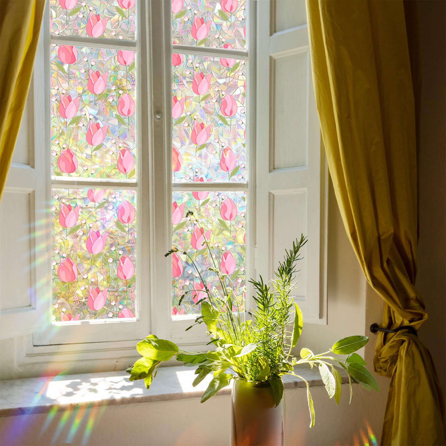 Stained Glass Window Film – Floral Privacy & Decorative Window Film