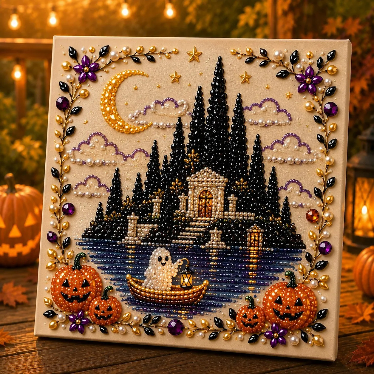 Halloween 3D Pearl Wall Art Kit ✨ &ndash; Premium DIY Beaded Craft with Luxury Flocked Canvas for Spooky Home