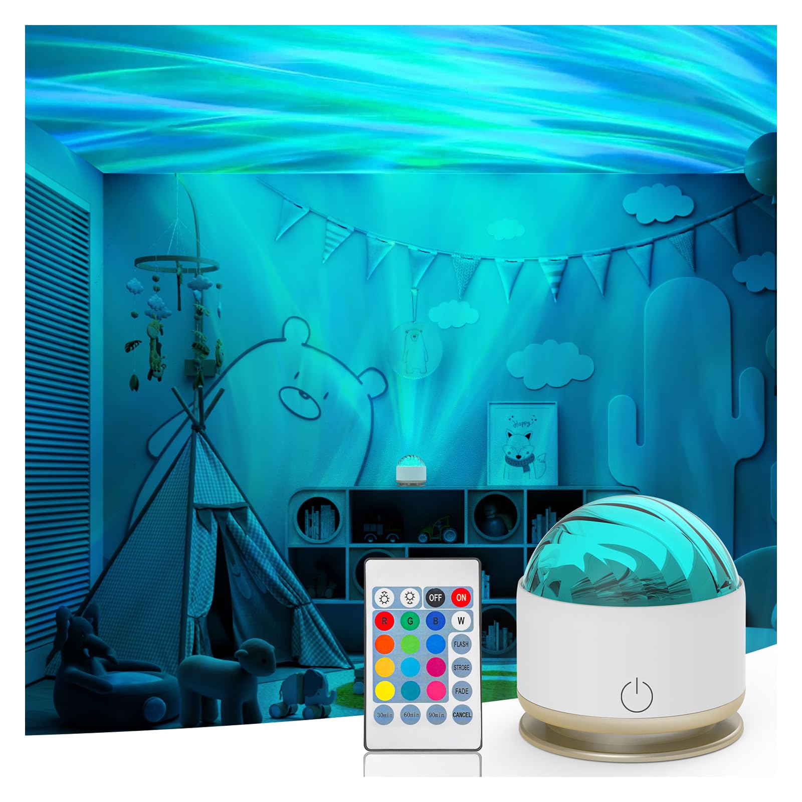 16-Color Aurora Night Light – Galaxy & Ocean Wave Projector Lamp for Bedroom & Party