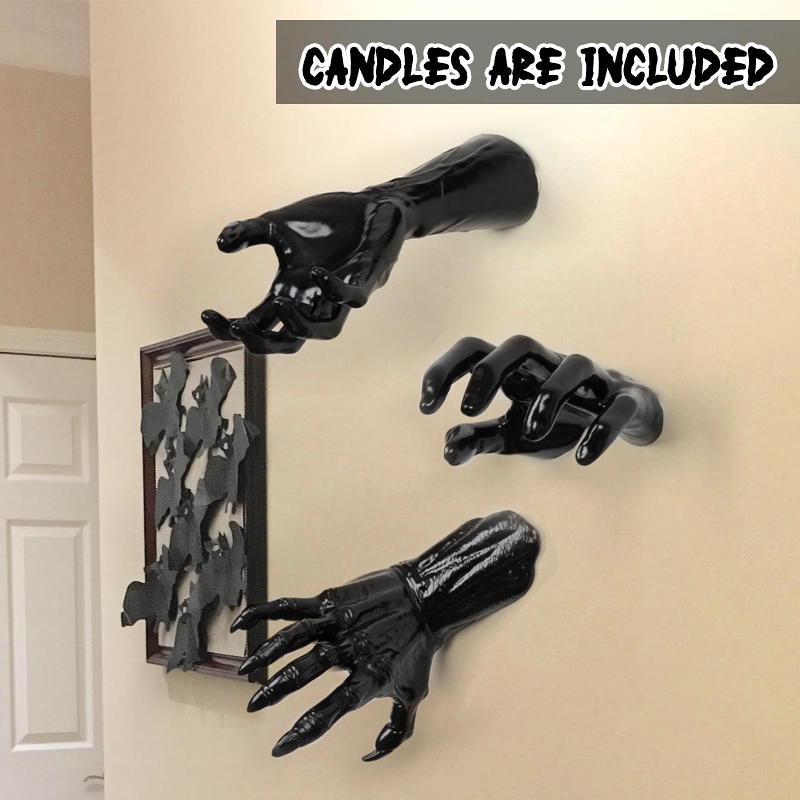 Halloween Creepy Hands Wall Decor Set &ndash; Life-Size Horror Hand Candle Holders for Spooky Haunted House Decoration