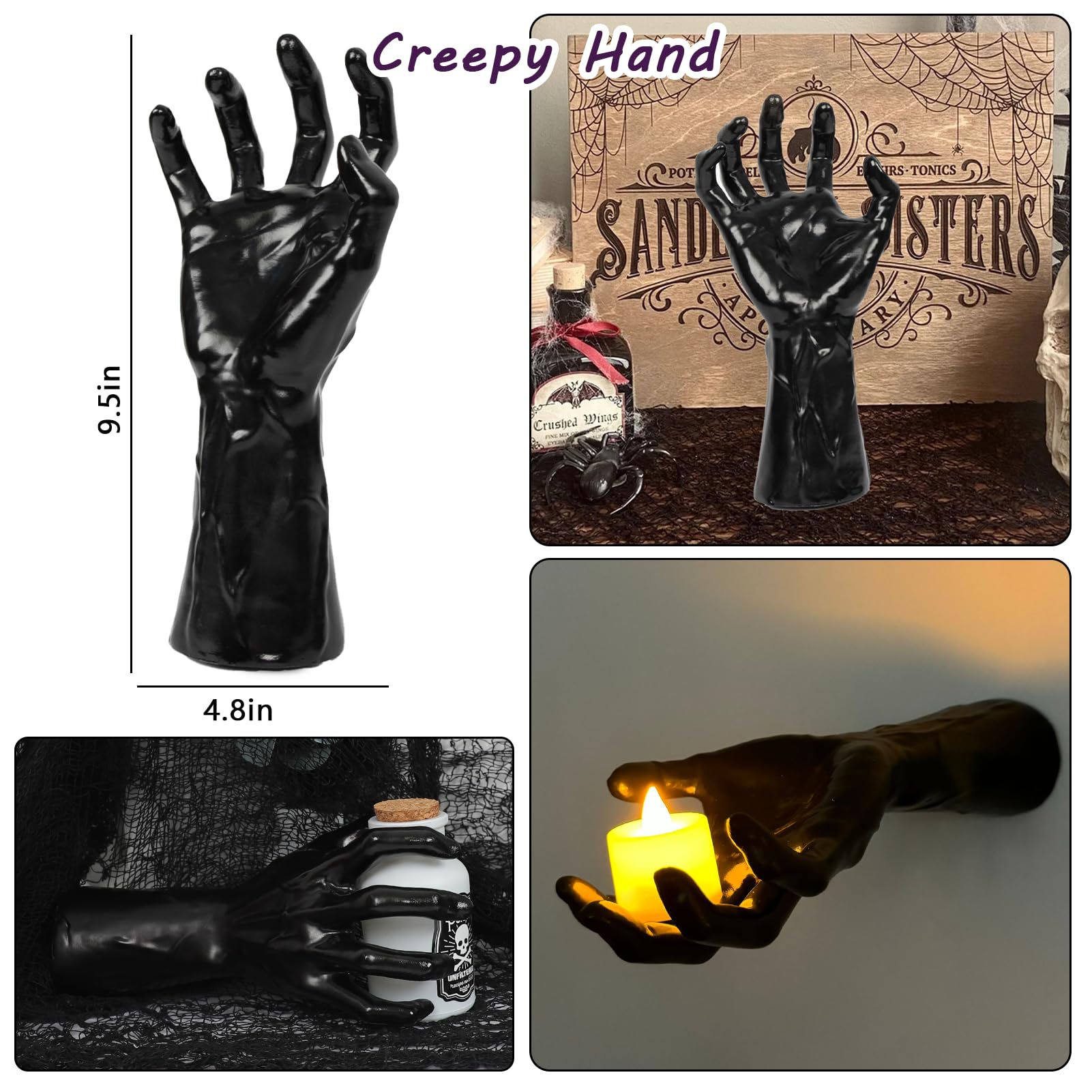 Halloween Creepy Hands Wall Decor Set &ndash; Life-Size Horror Hand Candle Holders for Spooky Haunted House Decoration