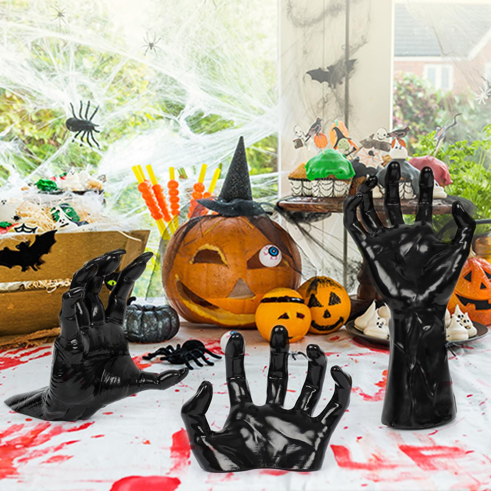 Halloween Creepy Hands Wall Decor Set &ndash; Life-Size Horror Hand Candle Holders for Spooky Haunted House Decoration