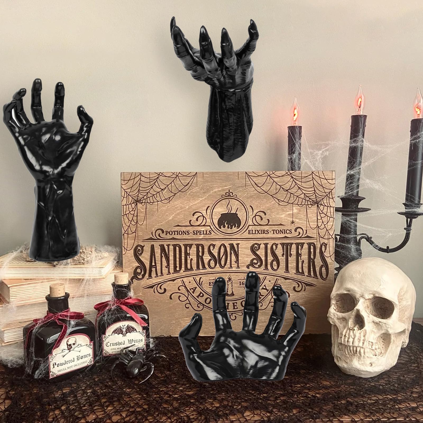 Halloween Creepy Hands Wall Decor Set &ndash; Life-Size Horror Hand Candle Holders for Spooky Haunted House Decoration