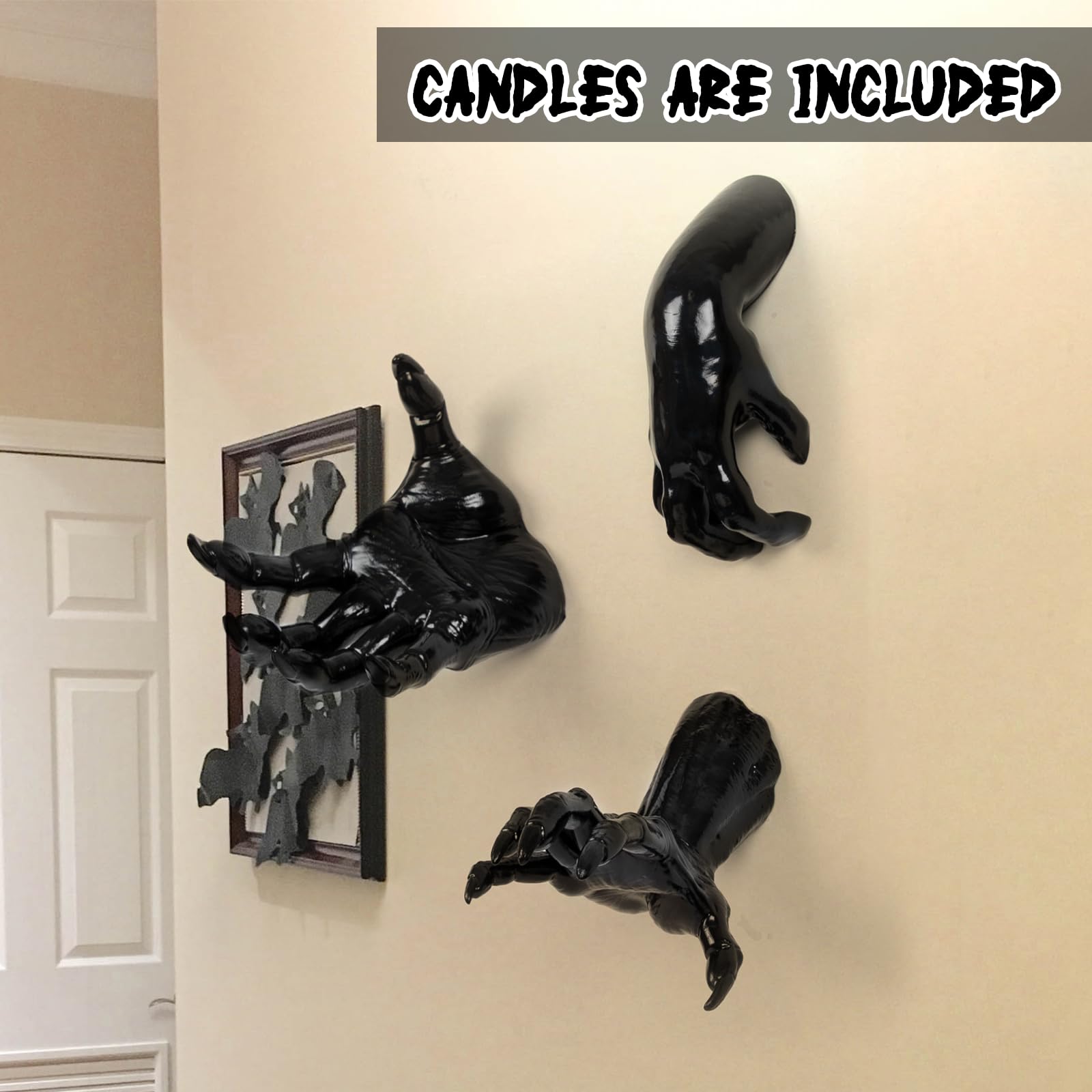 Halloween Creepy Hands Wall Decor Set &ndash; Life-Size Horror Hand Candle Holders for Spooky Haunted House Decoration