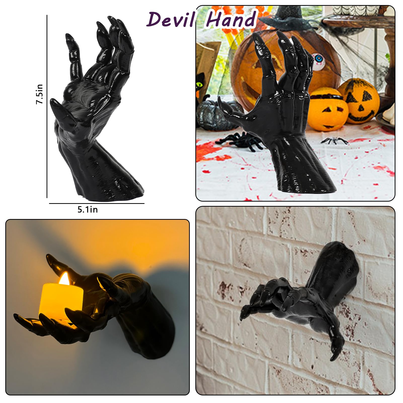 Halloween Creepy Hands Wall Decor Set &ndash; Life-Size Horror Hand Candle Holders for Spooky Haunted House Decoration