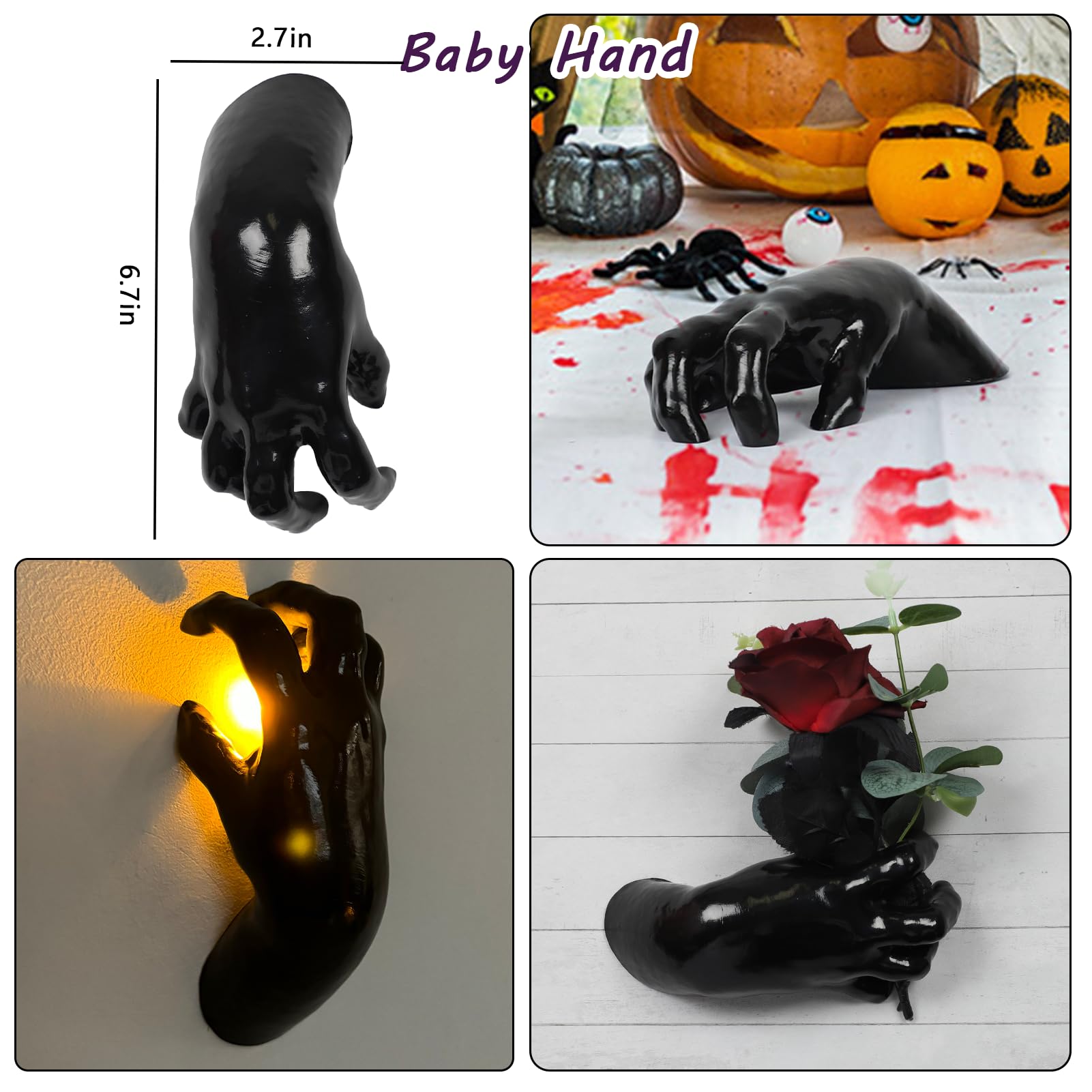 Halloween Creepy Hands Wall Decor Set &ndash; Life-Size Horror Hand Candle Holders for Spooky Haunted House Decoration