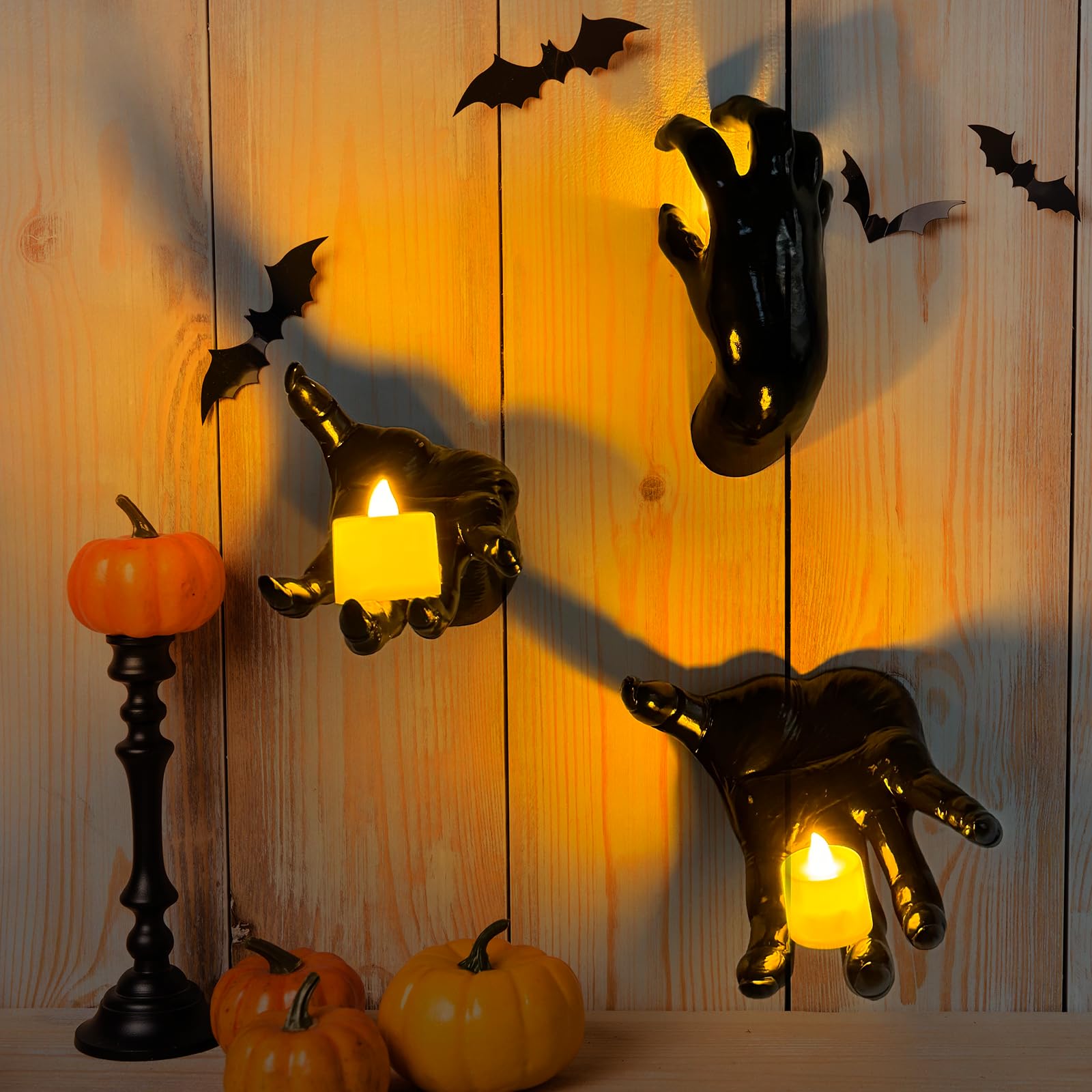 Halloween Creepy Hands Wall Decor Set &ndash; Life-Size Horror Hand Candle Holders for Spooky Haunted House Decoration