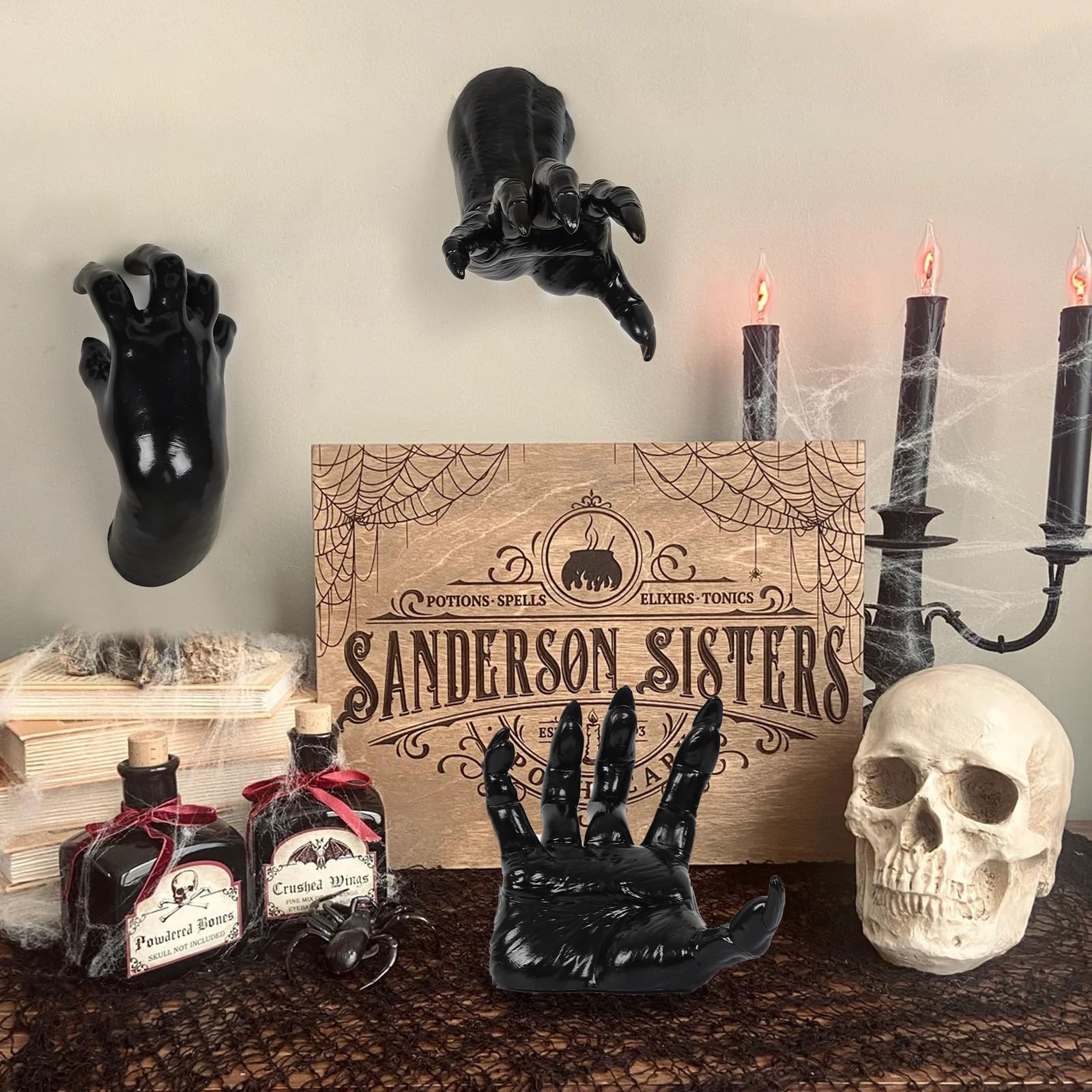 Halloween Creepy Hands Wall Decor Set &ndash; Life-Size Horror Hand Candle Holders for Spooky Haunted House Decoration