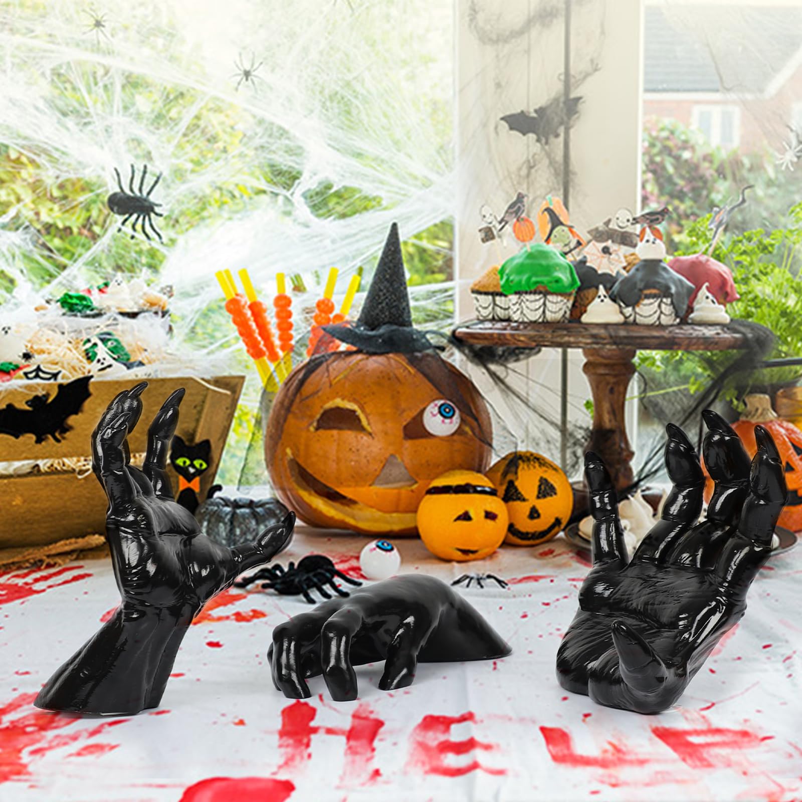 Halloween Creepy Hands Wall Decor Set &ndash; Life-Size Horror Hand Candle Holders for Spooky Haunted House Decoration