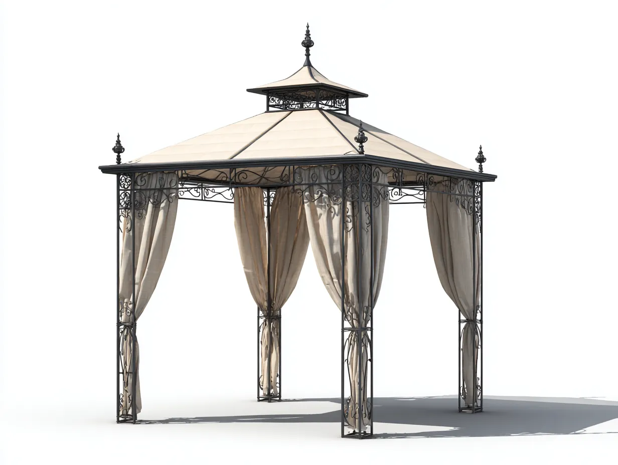 Tonnelle de jardin - métal-tissu polyester - 350x350x330 cm - beige-noir - style classique-Casamyhut