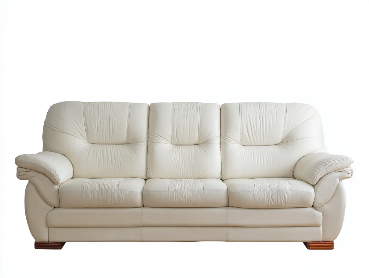Canapé 3 places - cuir-bois - 215x94x89 cm - blanc crème - style classique-Casamyhut