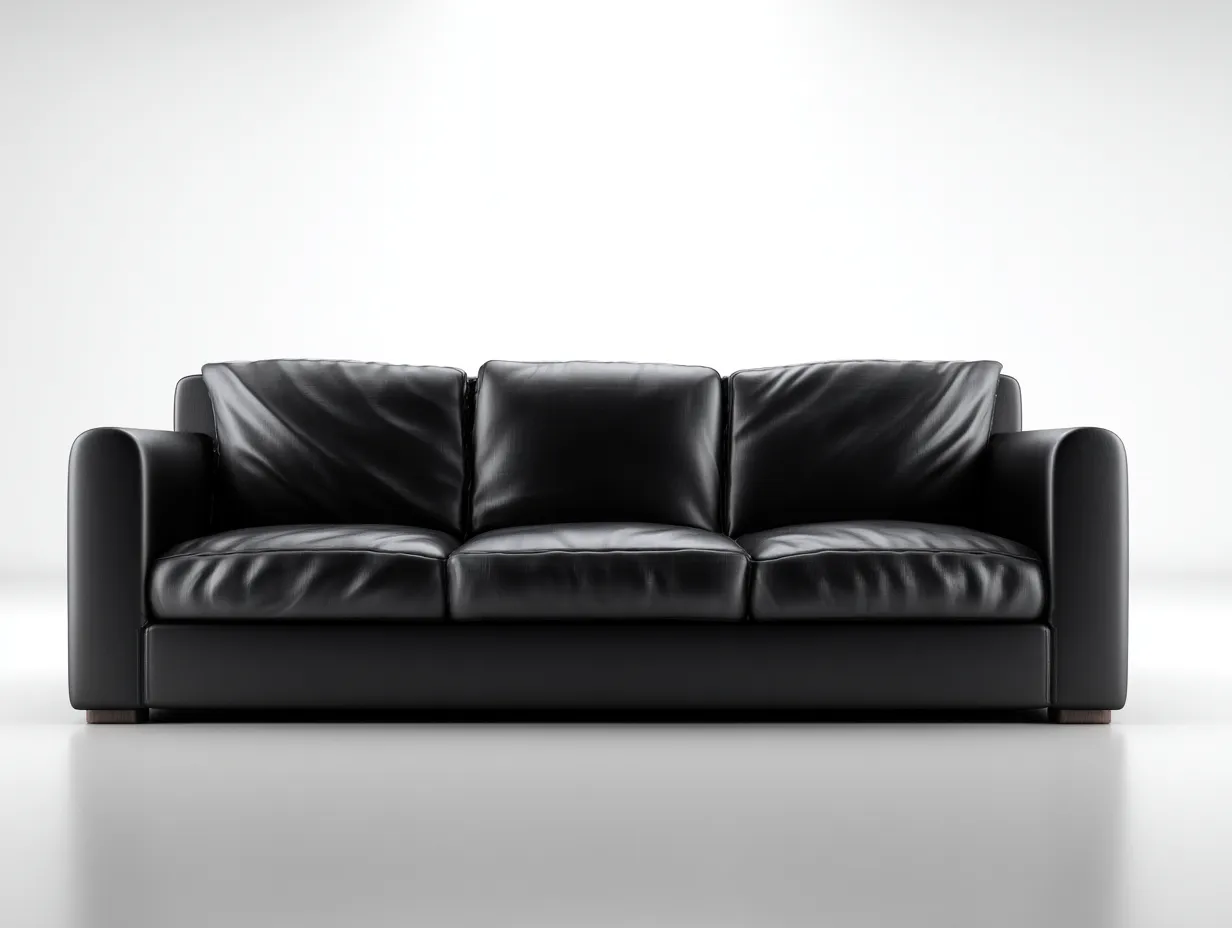 Canapé 3 places - cuir-bois - 222x94x84 cm - noir - style moderne-Casamyhut