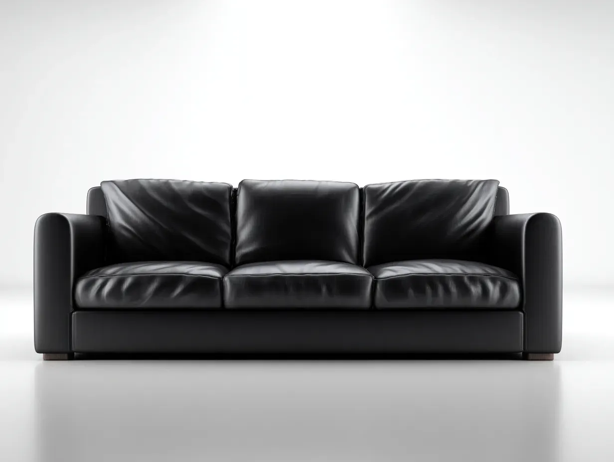 Canapé 3 places - cuir-bois - 222x94x84 cm - noir - style moderne-Casamyhut