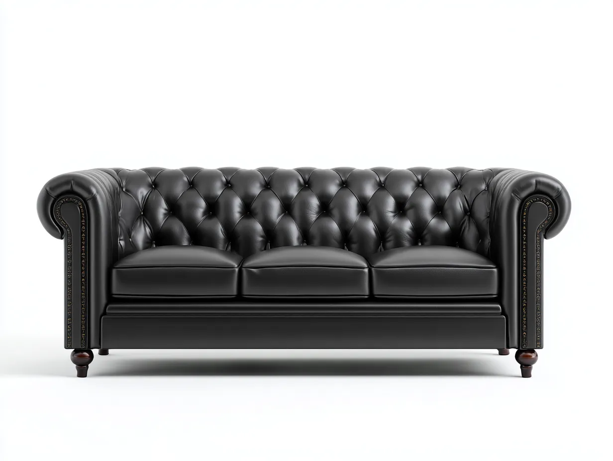 Canapé 3 places - cuir-bois - 225x95x90 cm - noir - style classique-Casamyhut