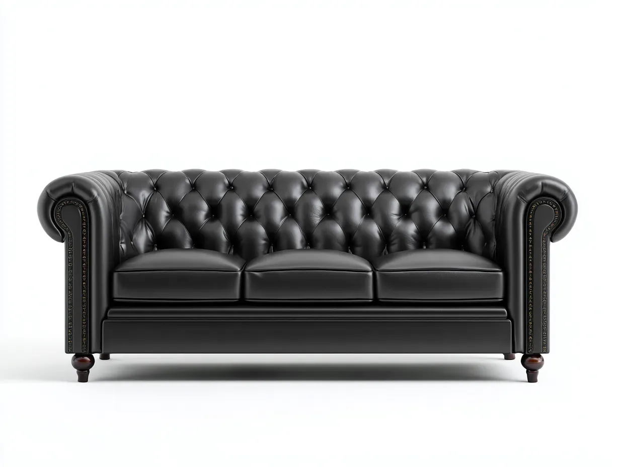Canapé 3 places - cuir-bois - 225x95x90 cm - noir - style classique-Casamyhut