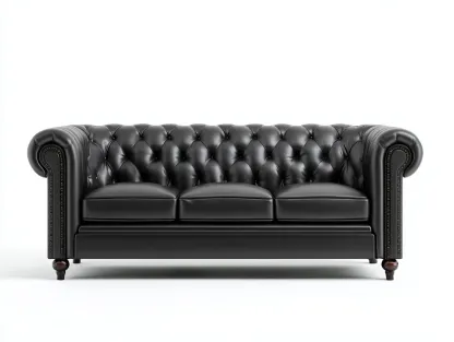Canapé 3 places - cuir-bois - 225x95x90 cm - noir - style classique-Casamyhut
