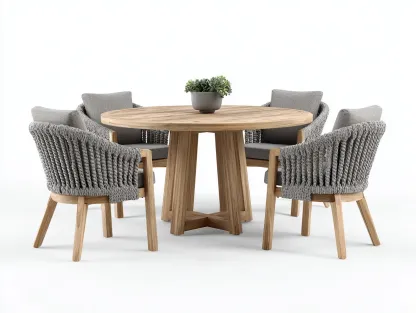 Salon de jardin repas-bois-corde-120x120x75 cm-marron-gris-style moderne-Casamyhut