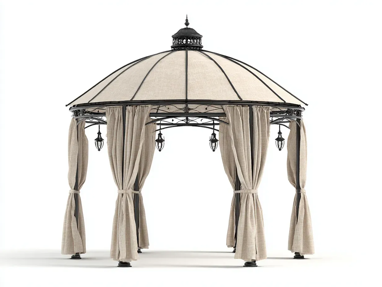 Tonnelle de jardin - métal-tissu polyester - 380x380x335 cm - beige-noir - style classique-Casamyhut