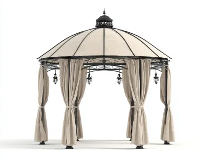 Tonnelle de jardin - métal-tissu polyester - 380x380x335 cm - beige-noir - style classique-Casamyhut