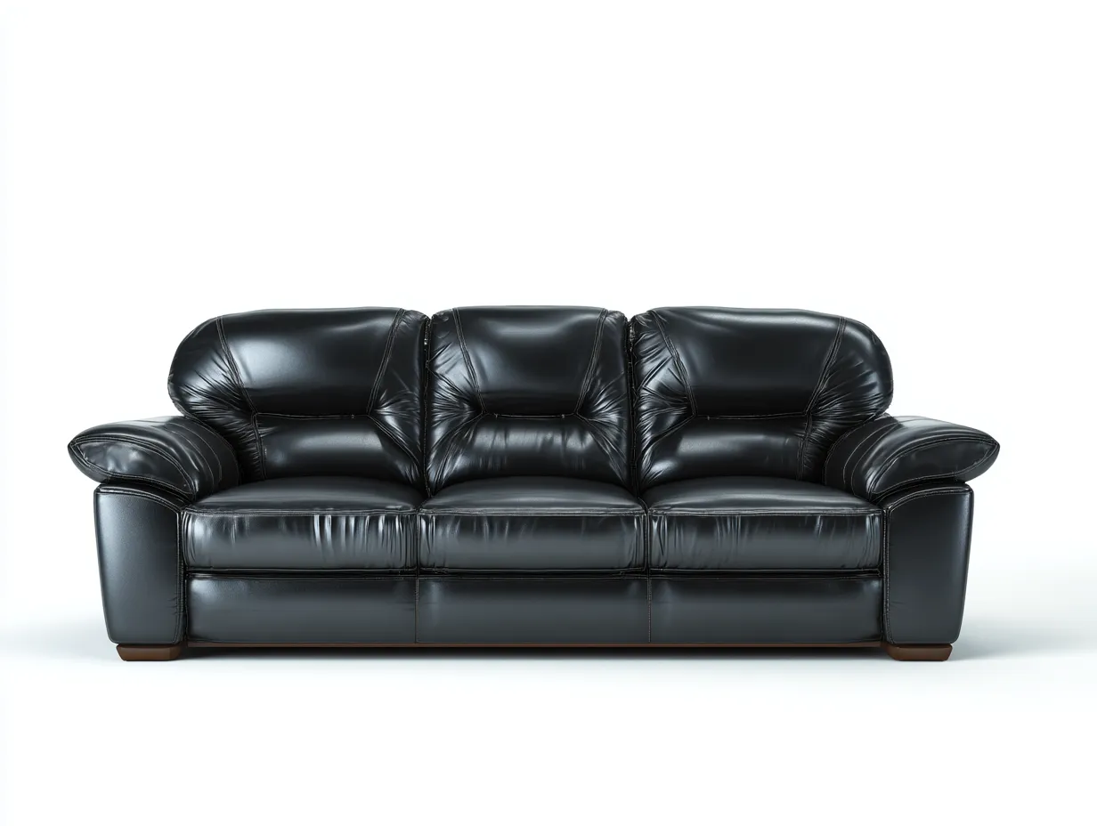Canapé 3 places - cuir-bois - 218x96x88 cm - noir - style moderne-Casamyhut