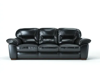 Canapé 3 places - cuir-bois - 218x96x88 cm - noir - style moderne-Casamyhut