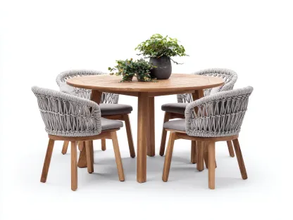 Salon de jardin repas-bois-corde-115x115x75 cm-marron-gris-style naturel contemporain-Casamyhut