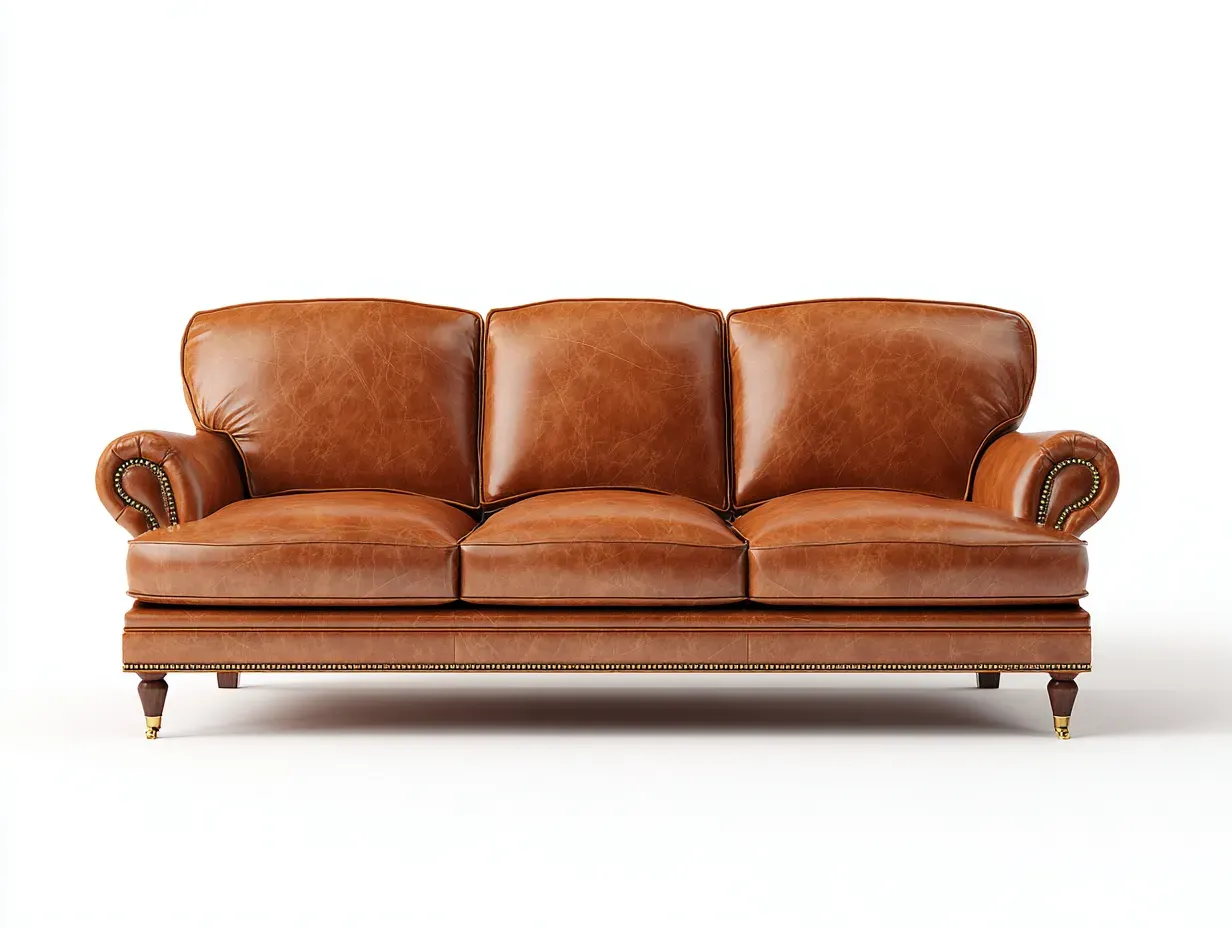 Canapé 3 places - cuir-bois - 218x92x88 cm - marron cognac - style classique-Casamyhut