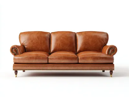 Canapé 3 places - cuir-bois - 218x92x88 cm - marron cognac - style classique-Casamyhut